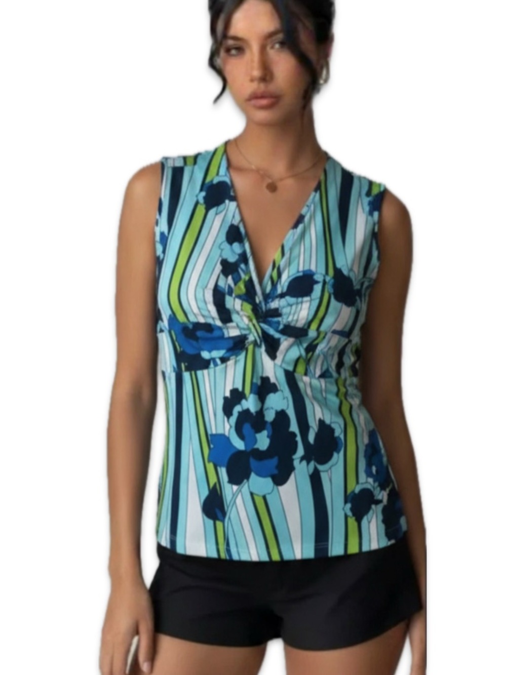 Fairweather Floral Knotted Striped Sleeveless Top Size Small Chic & Vibran
